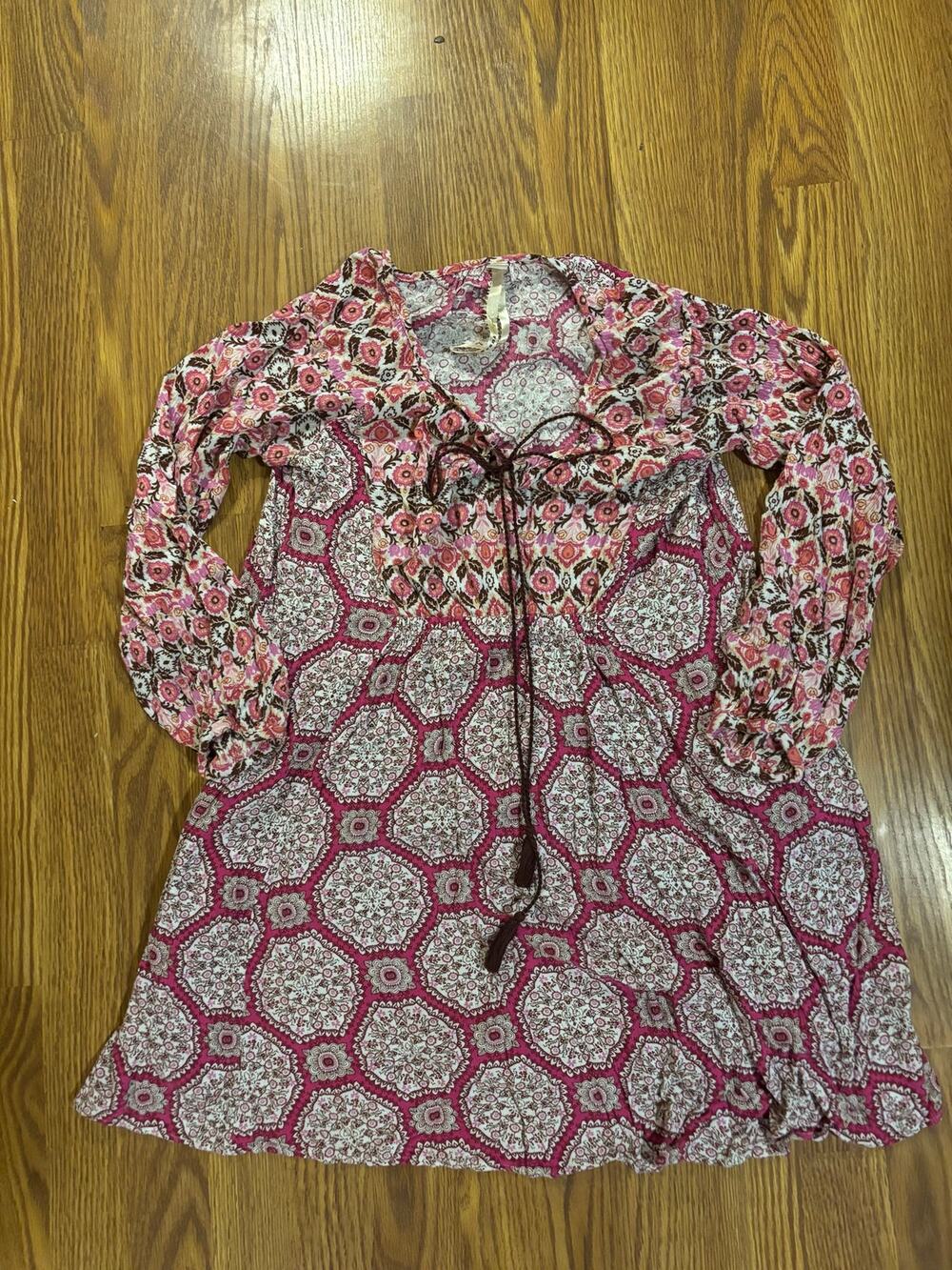 Uncle Frank Anthropologie Pink Boho Indie Floral Geometric Fall Mini Dress